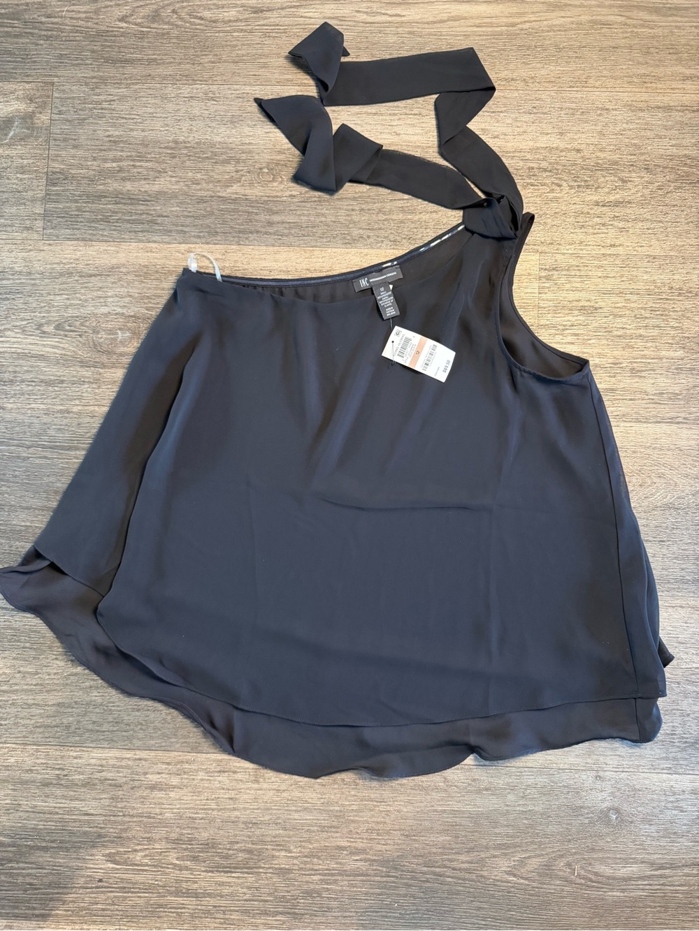 INC International Concepts Black One-Shoulder Tie Blouse